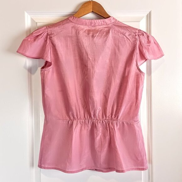 Isabella Rodriguez Pink Pleated Cotton Silk Cap Sleeve Top - Picture 2 of 5